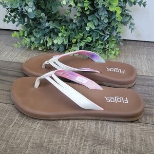 Flojos Margo Flip Flop Sandals White Brown Womens Size 8